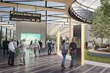 An artist's impression of a proposed train station at Melbourne Airport.