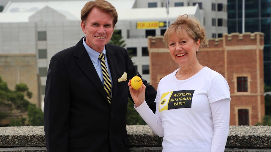 Western Australia Party candidate, Russell Goodrick and Party Convenor Julie Matheson at Parliament.