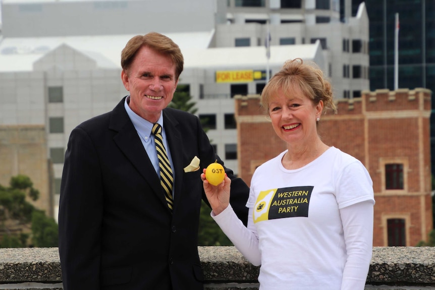 Western Australia Party candidate, Russell Goodrick and Party Convenor Julie Matheson at Parliament.