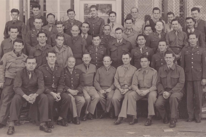 Colonel Abe Sinkov and his American staff in about July or August 1943 at the rear of Central Bureau HQ.