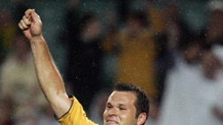 Australia captain Mark Viduka celebrates a goal against Solomon Islands, Sydney