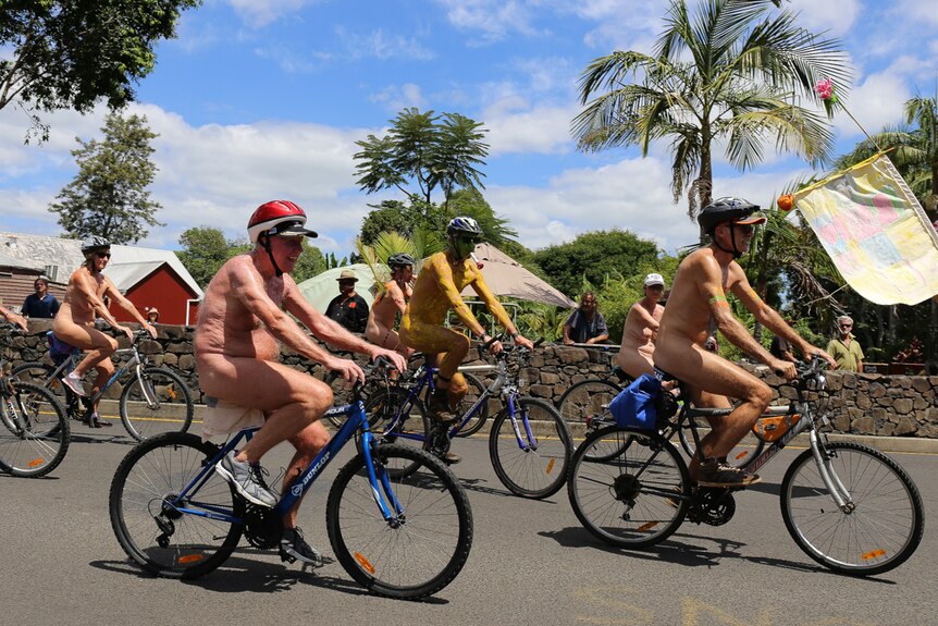 Naked cyclists in Nimbin