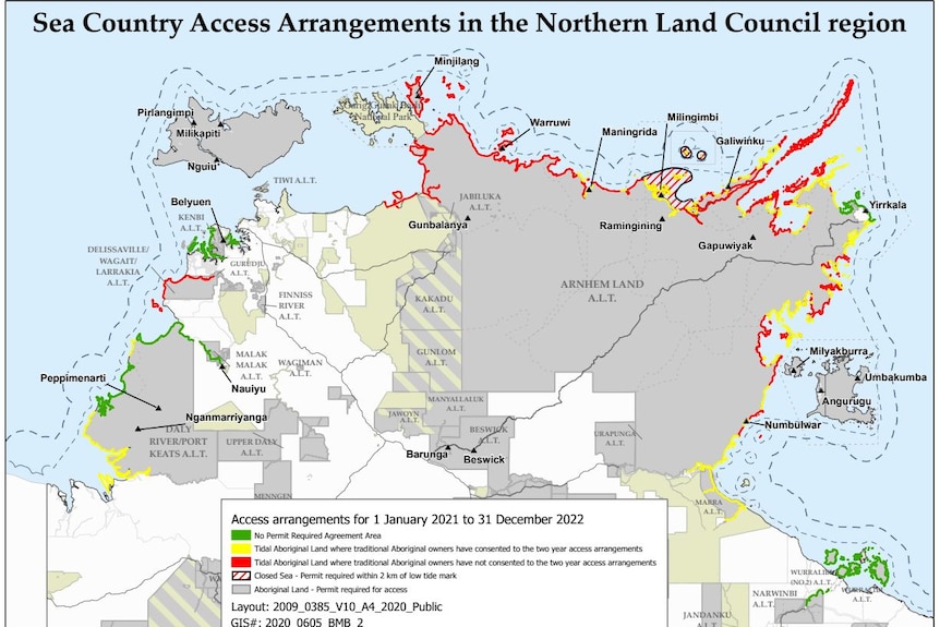 a map outlines areas of access in the NT's inter-tidal zones.