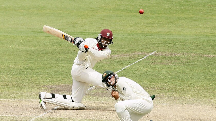 Triple figures: Chris Gayle crafted a patient century on day four, his 12th ton in Test cricket.