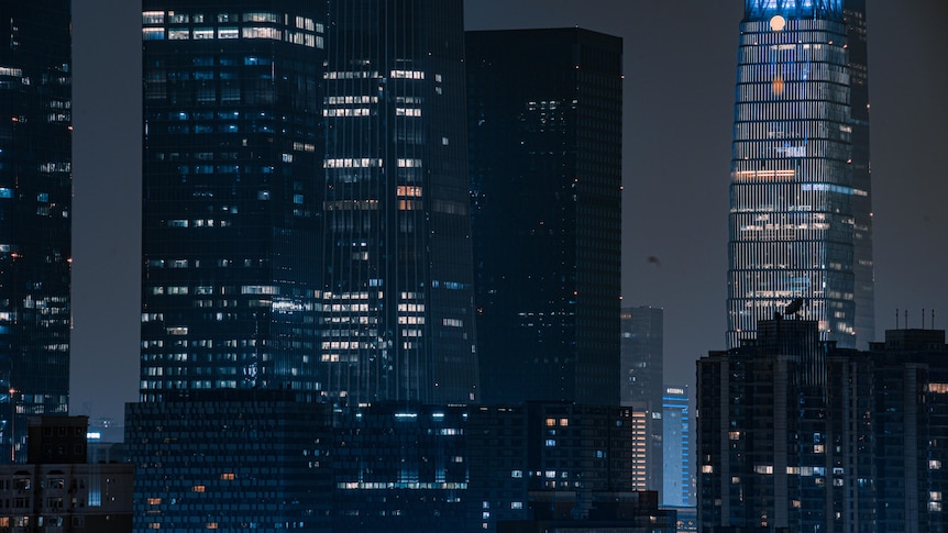 A photo of the city skyline at night in Beijing, China