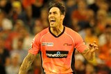 Mitchell Johnson bowls for the Perth Scorchers