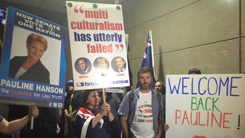 Nick Folkes and the protesters who have come out in support of Pauline Hanson.