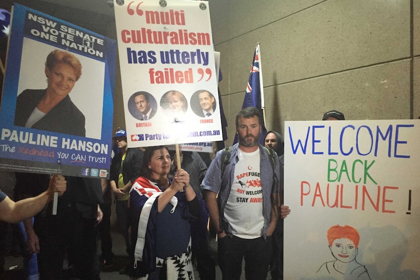 Nick Folkes and the protesters who have come out in support of Pauline Hanson.