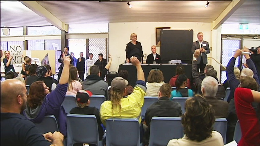 Helen Morton addresses a meeting in Lockridge