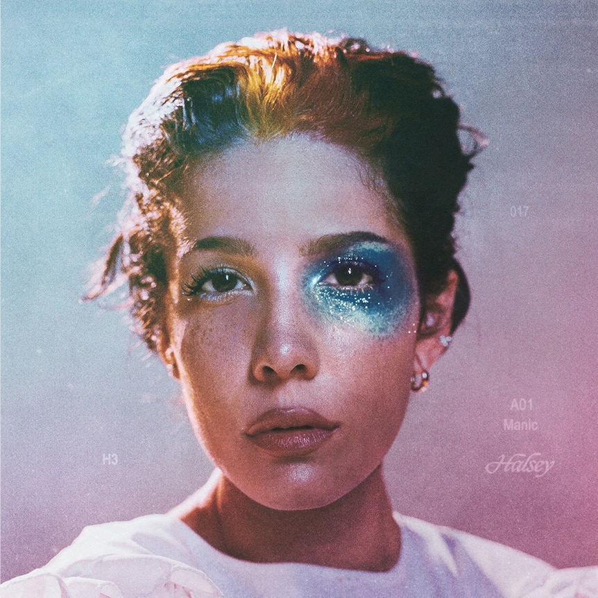 Album cover for Halsey third album, 'Manic', featuring a portrait of the singer.