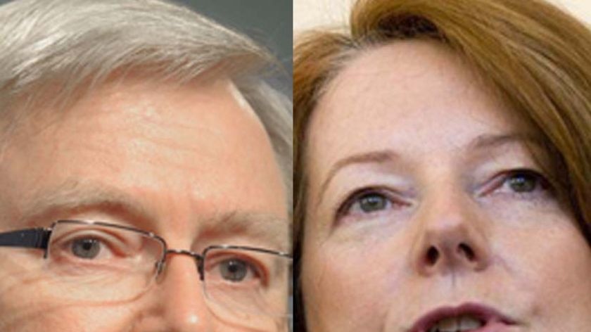 Composite headshots of Kevin Rudd and Julia Gillard.