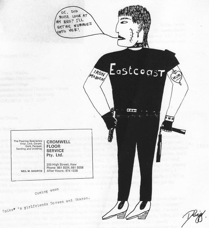 A cartoon of a "bogan doll" in black holding num-chuks