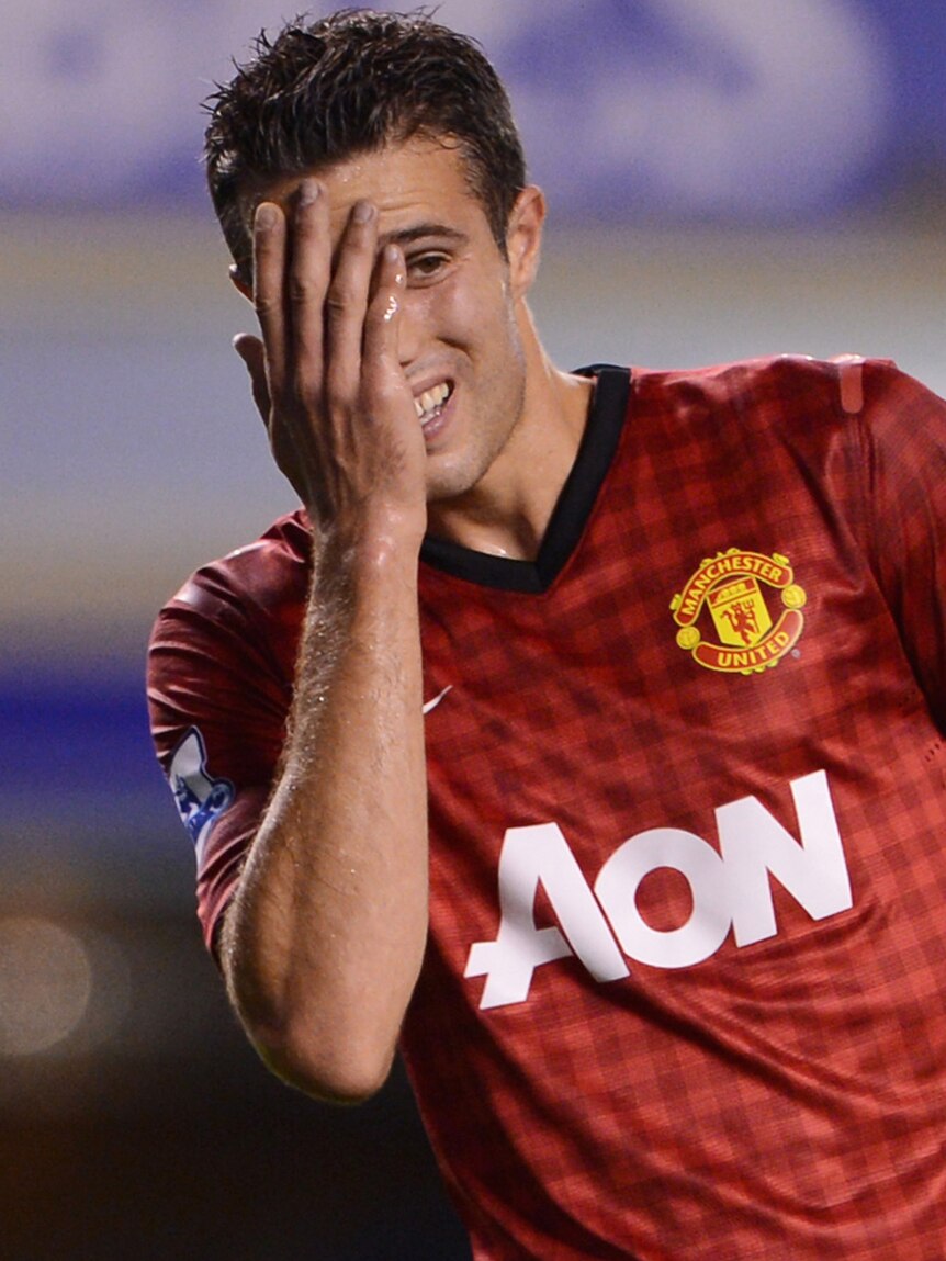 Not the best start ... Robin van Persie reacts during United's 1-0 loss to Everton.