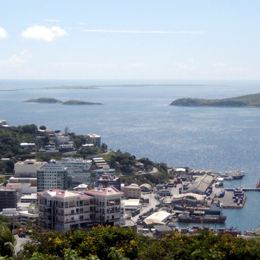 A view from a hill looking over Port Moresby.