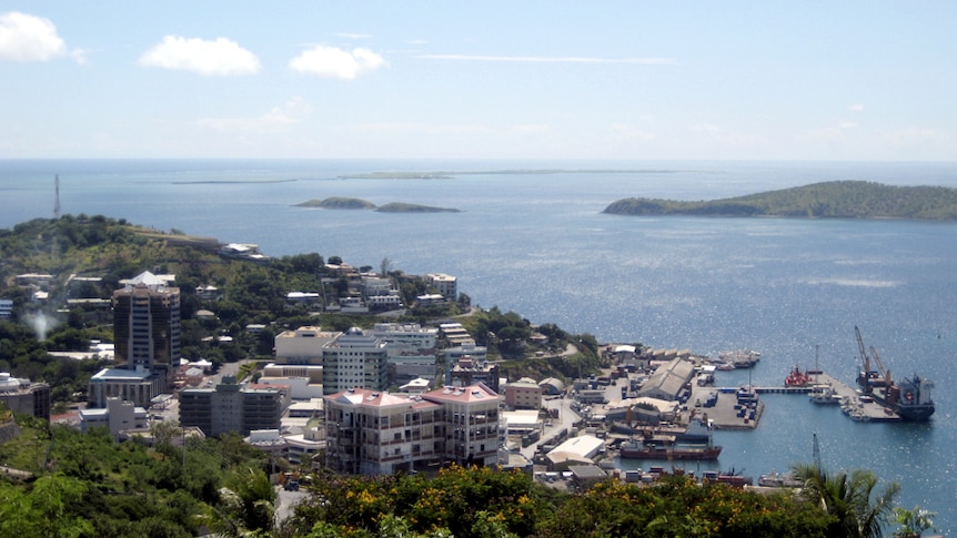 A view from a hill looking over Port Moresby.