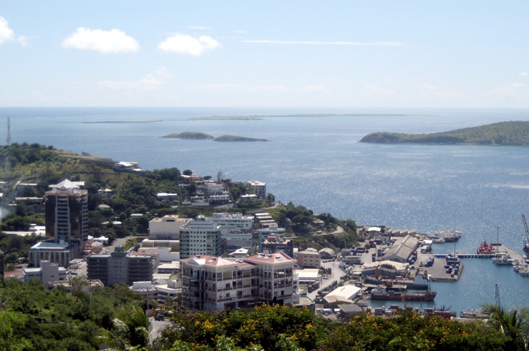 A view from a hill looking over Port Moresby.