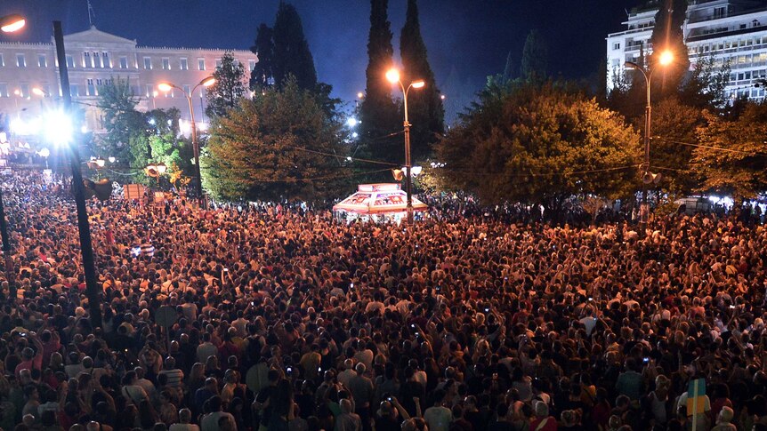 Thousands attend a pro-NO rally in Athens
