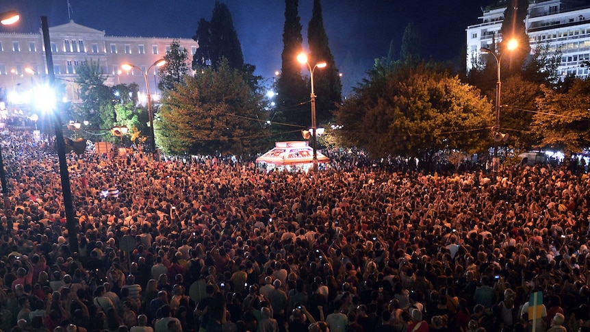 Thousands attend a pro-NO rally in Athens