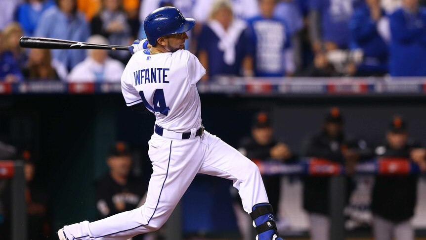 On fire ... Omar Infante hits a two-run home run for the Royals