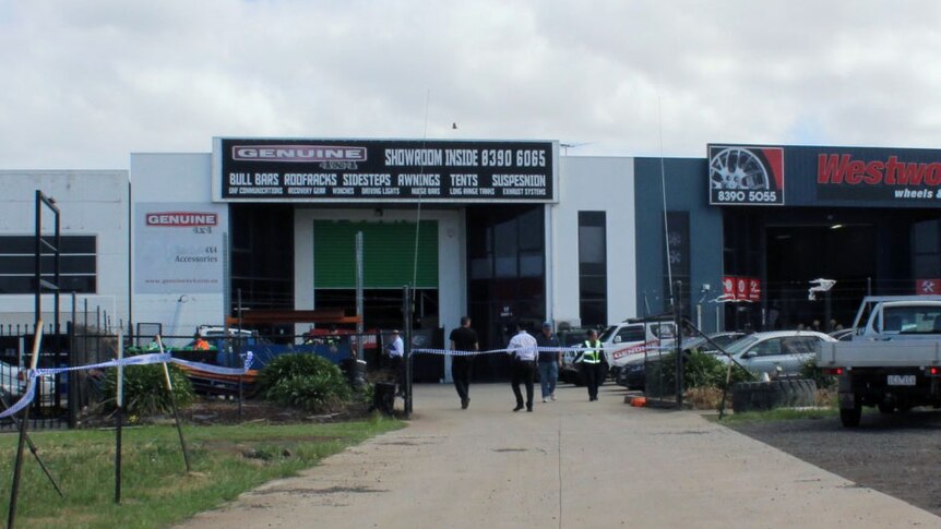 Police outside the scene of the double shooting.