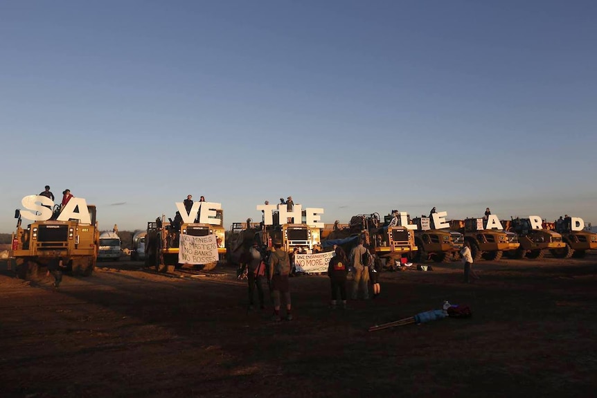 Protesters gather at the Maules Creek mine near Boggabri in northern New South Wales.