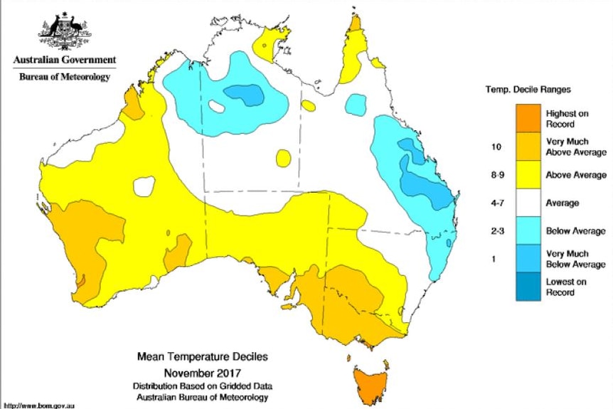 Heat map of Australia November 2017