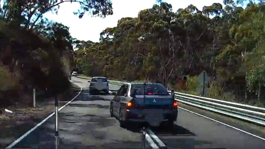 Car overtakes illegally in Adelaide Hills
