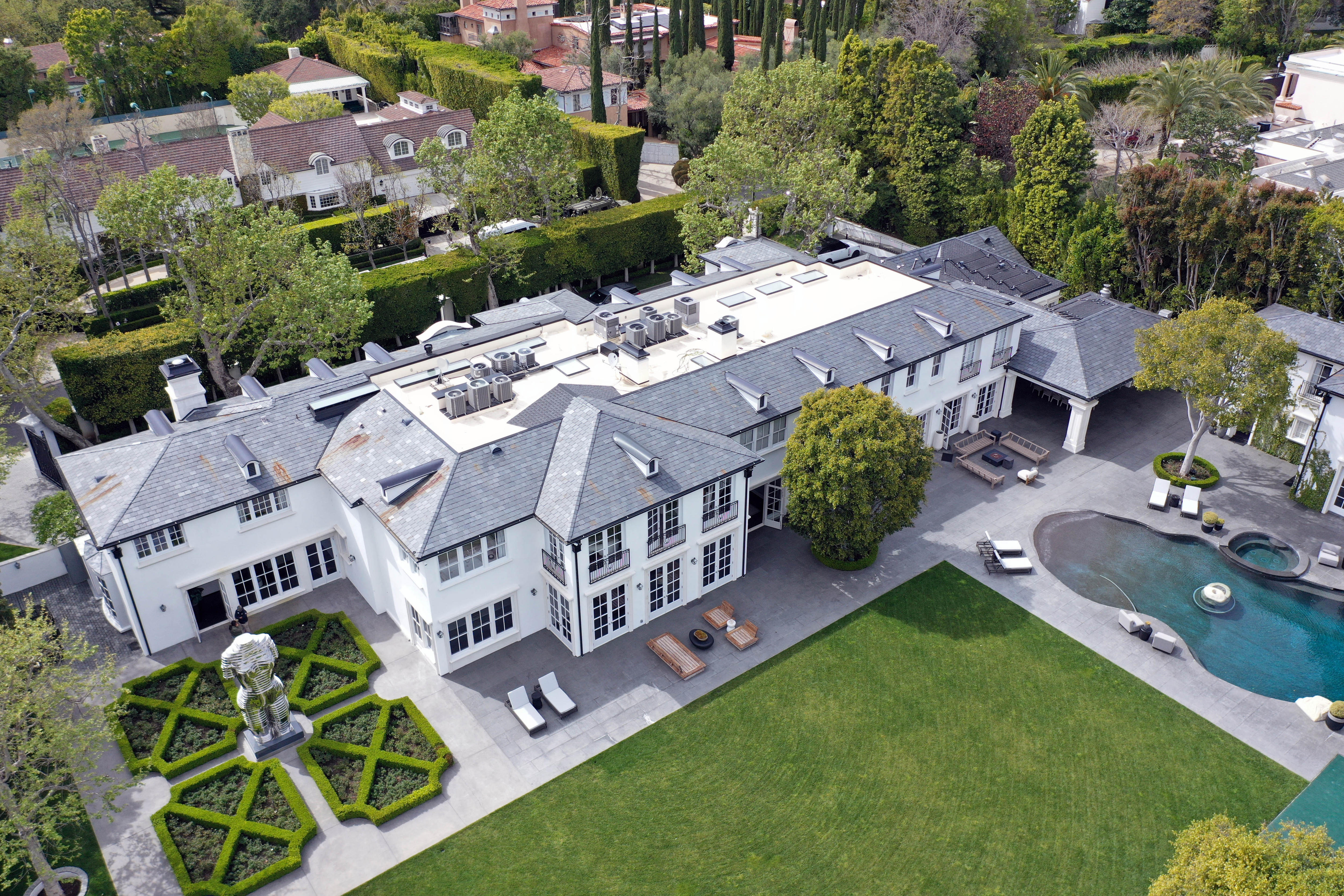 An aerial view of Sean Combs LA home seen during a raid by federal law enforcement agents.