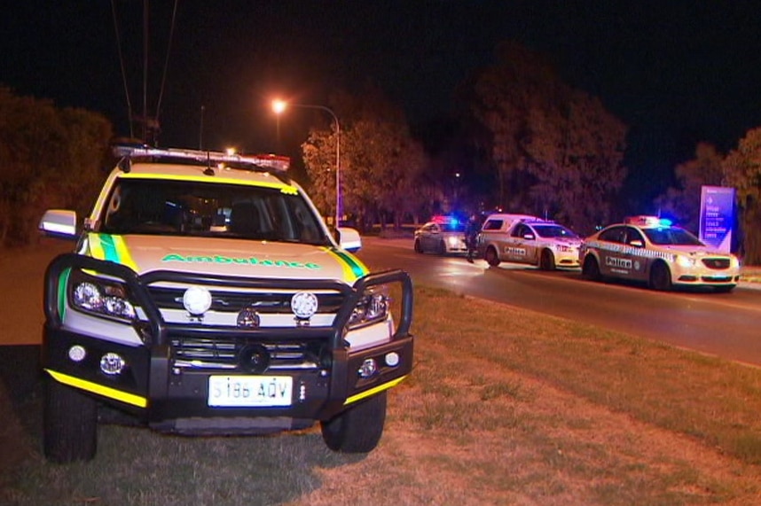 Ambulance and police at the scene of a hit and run at Blakeview