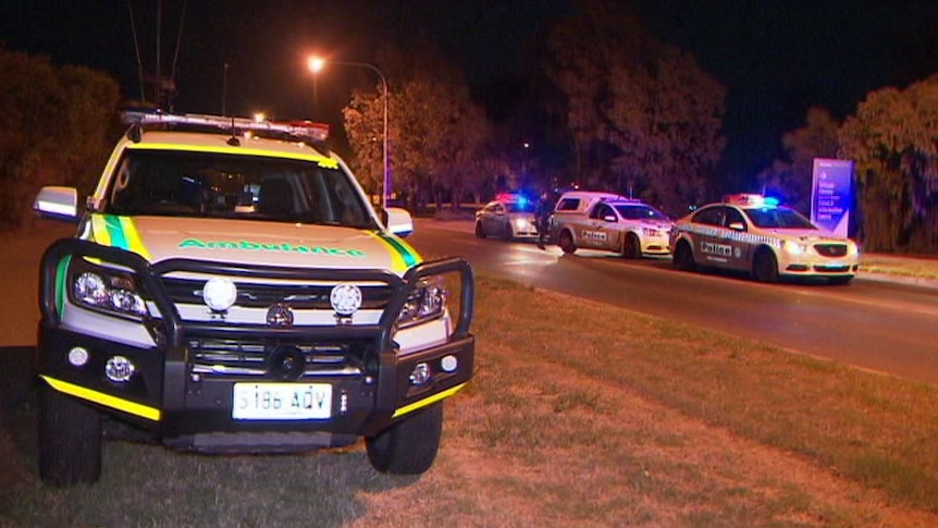 Ambulance and police at the scene of a hit and run at Blakeview