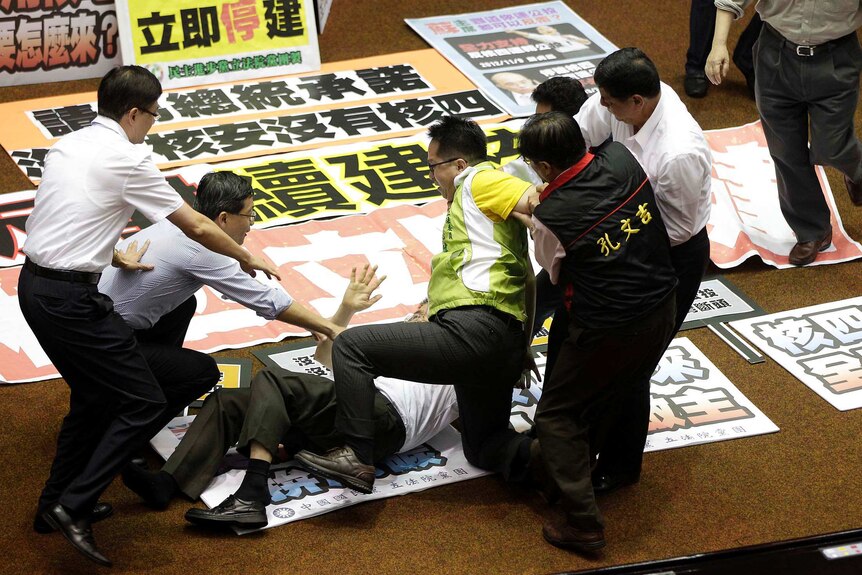 Taiwanese politicians come to blows on the floor of parliament
