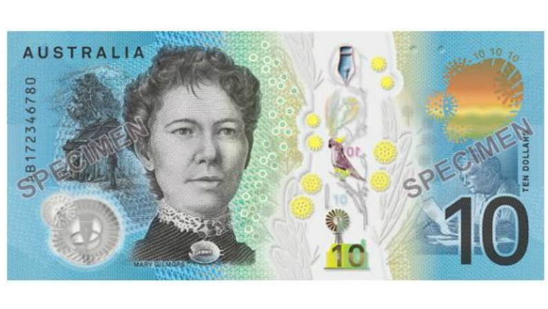 The serial side of the ten dollar note feature Mary Gilmore