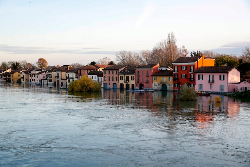 Houses flooded in Italy.