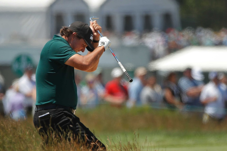 Phil Mickelson looks frustrated at the US Open