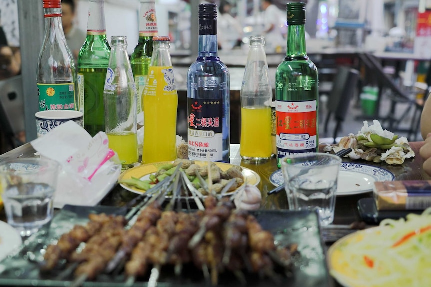 Bottle of Baijiu on dinner table