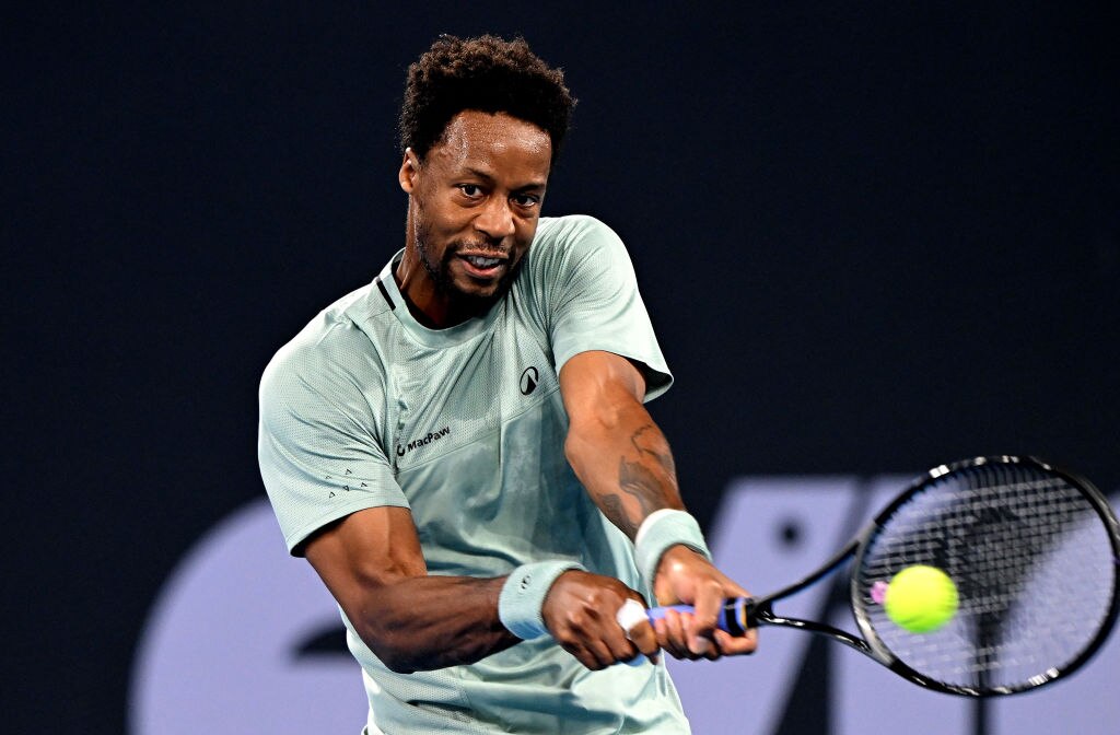 Gael Monfils hits a shot