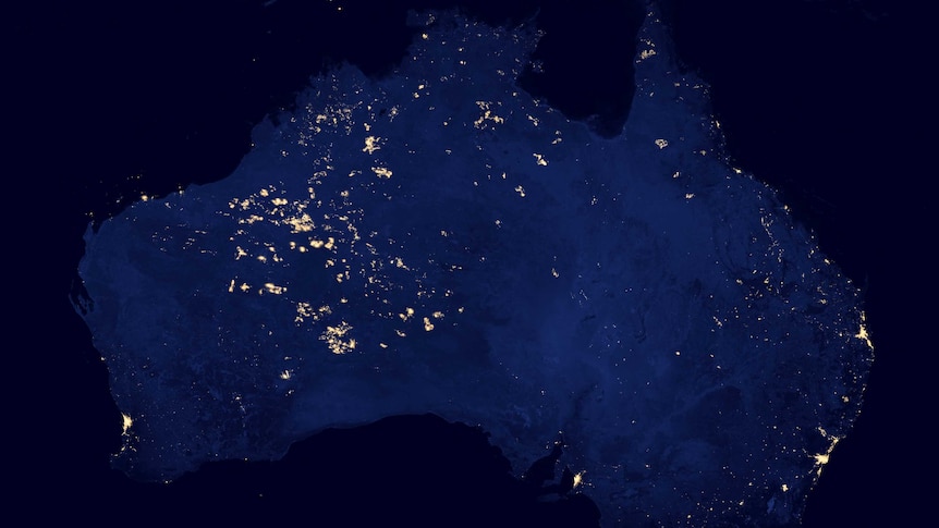 Composite satellite imagery of bushfires and inhabited areas across Australia taken over 22 days in 2012 and 2013.