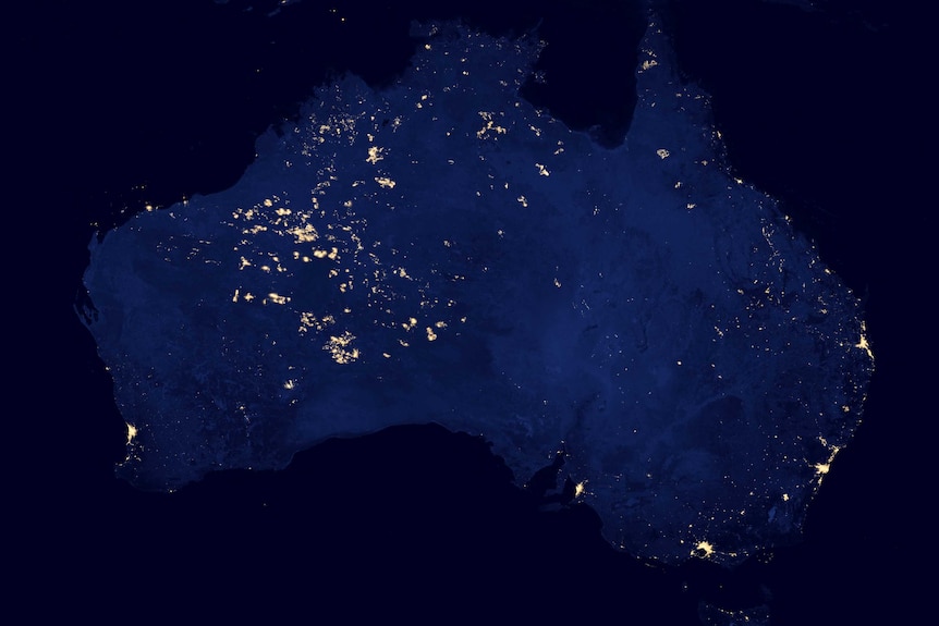 Composite satellite imagery of bushfires and inhabited areas across Australia taken over 22 days in 2012 and 2013.