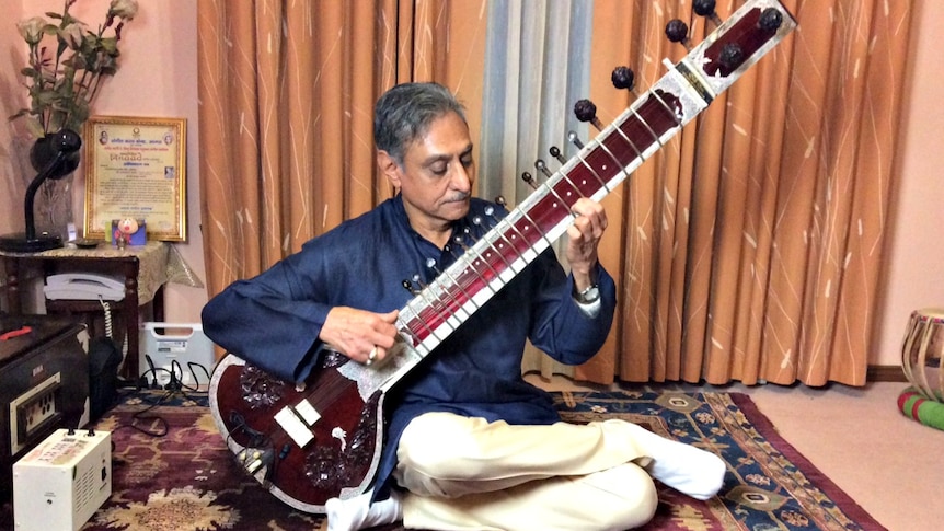 Radhey Gupta plays sitar