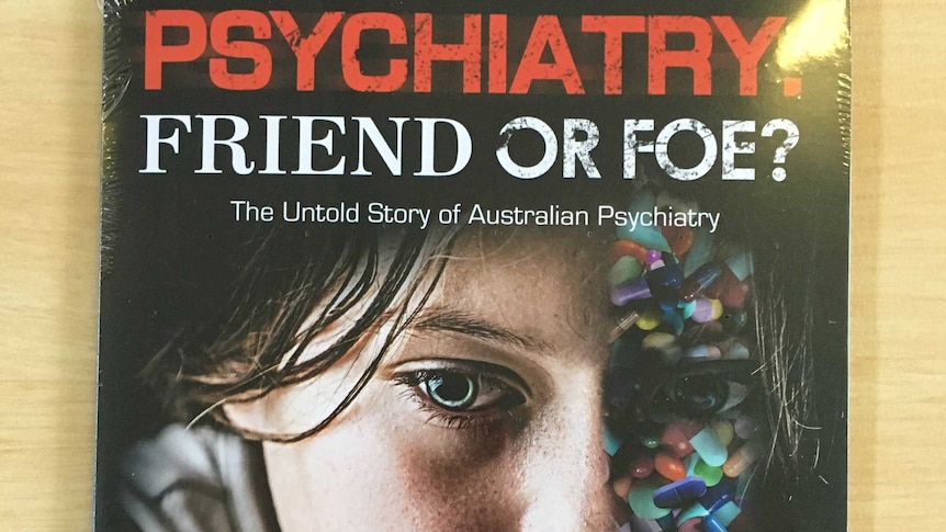 Scientology DVD, with a girl on the front whose face is partially covered in pills, with the title Psychiatry: Friend or Foe?