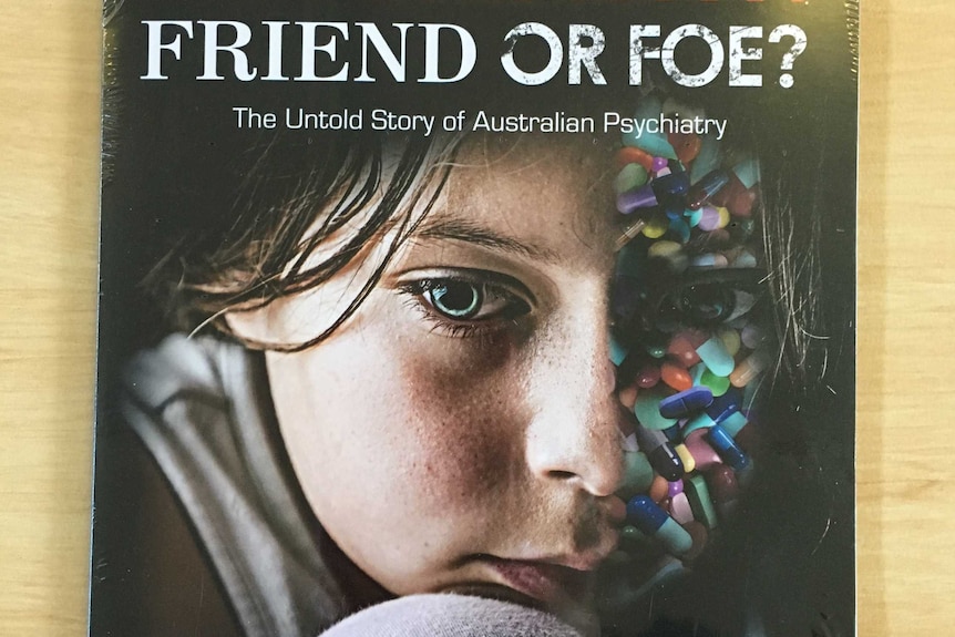 Scientology DVD, with a girl on the front whose face is partially covered in pills, with the title Psychiatry: Friend or Foe?