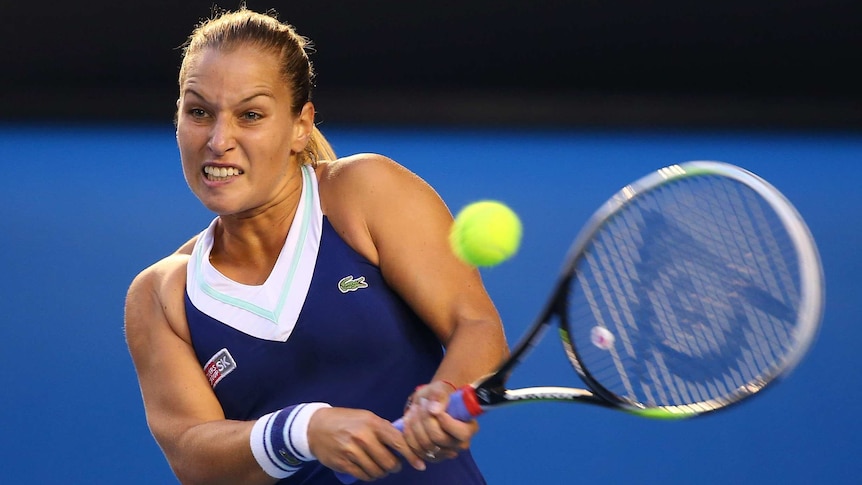 Gutsy display ... Dominika Cibulkova plays a backhand against Li Na