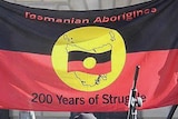 Tasmanian Aboriginal flag, pictured at protest.