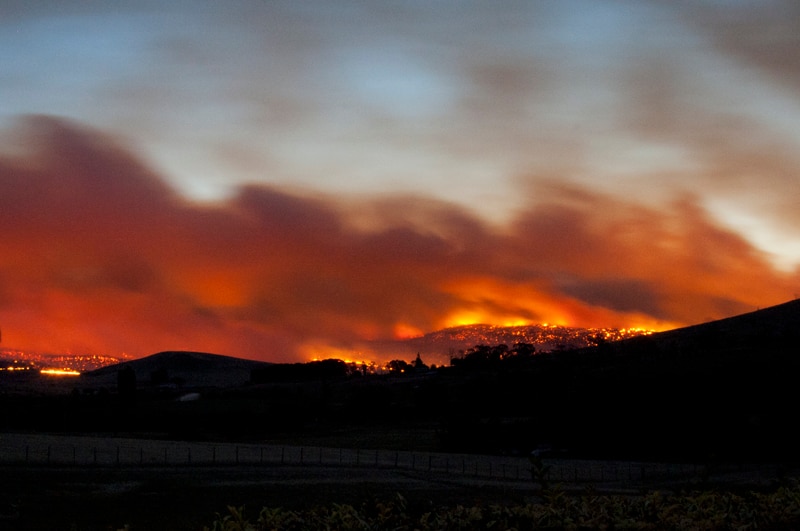 Bushfire at Lake Repulse in central Tasmania.