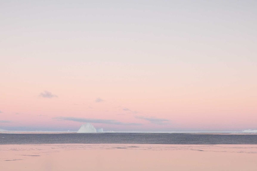 Sea ice on the edge of the ocean in Antarctica.