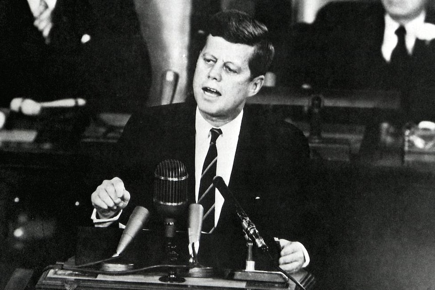 John F Kennedy addresses joint session of congress on May 25, 1961.