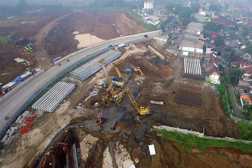 An aerial view of a toll road that is being built in Indonesia.