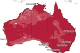 A map of Australia showing a high chance of all states experiencing warmer than average maximum temperatures.