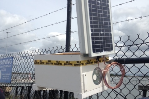 A remote surveillance hive used to monitor bee populations near international shipping ports.
