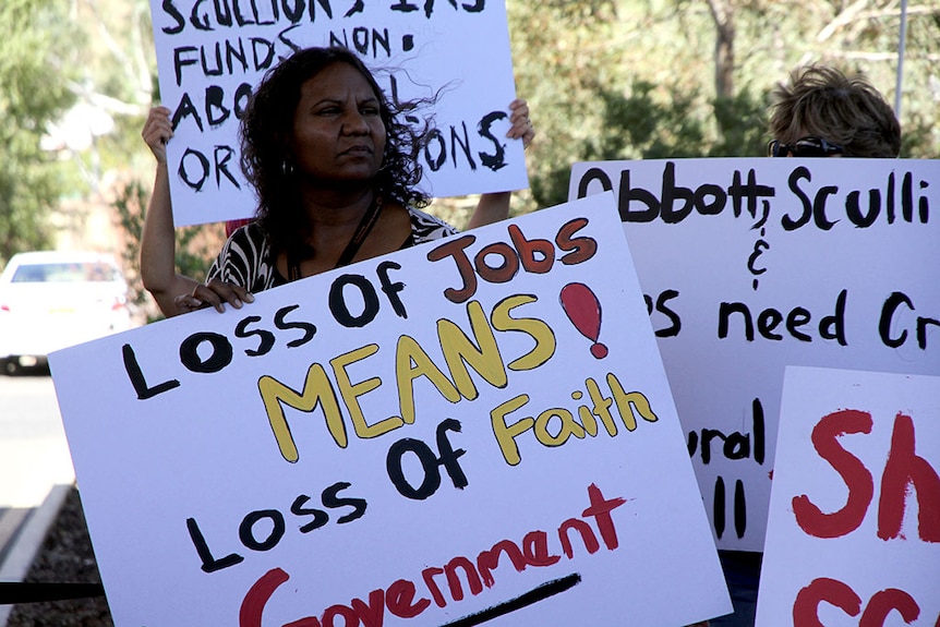 A protest against cuts to Indigenous services in Alice Springs
